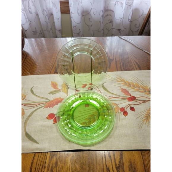 4 Vintage Block Optic Salad Plate, Green Depression Anchor Hocking Uranium Glass - Picture 1 of 3